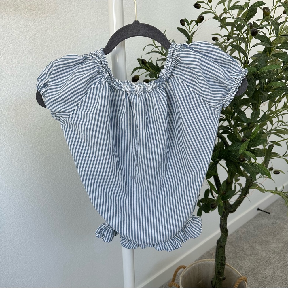 FOREVER 21 blue and white striped ruffle top - Picture 2 of 8